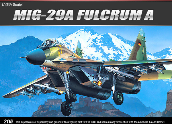 Portada de la caja de la maqueta del caza ruso Mig-29A Fulcrm A en escala 1:48 de Academy referencia 12263