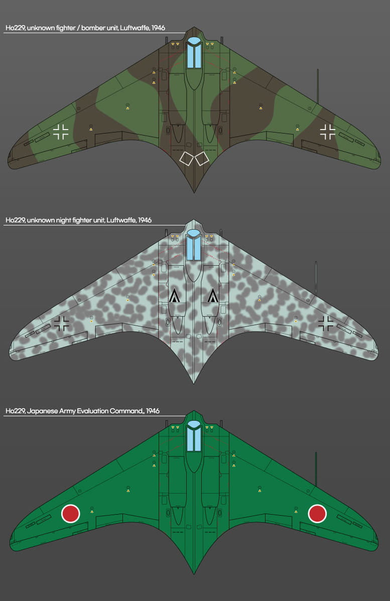 Decoraciones de la maqueta del avión alemán Horten Ho 229 en escala 1:72 de Academy referencia 12583