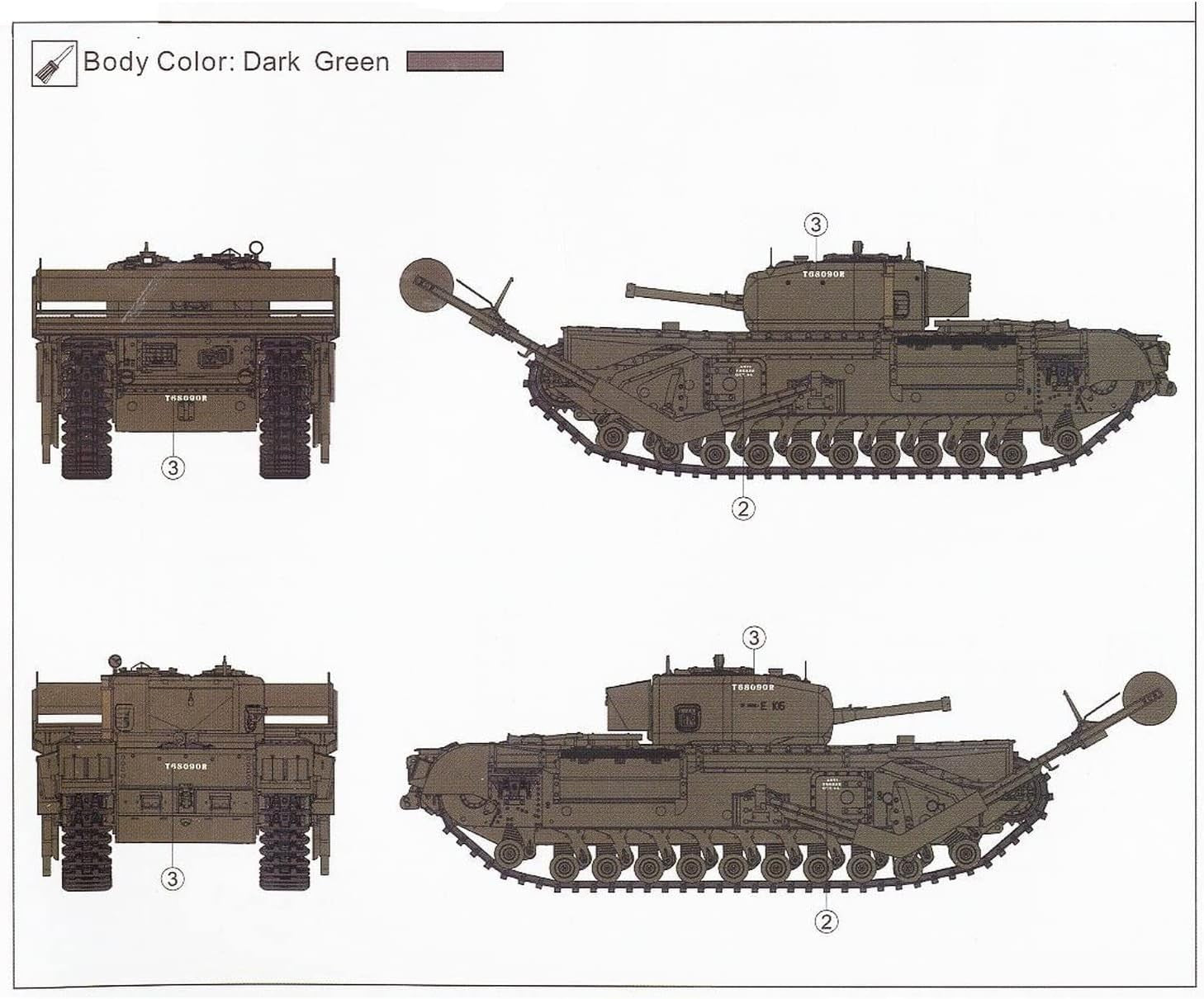 Decoración de la maqueta del tanque Churchill Mk.IV TLCen escala 1:35 de AFV Club referencia 35285