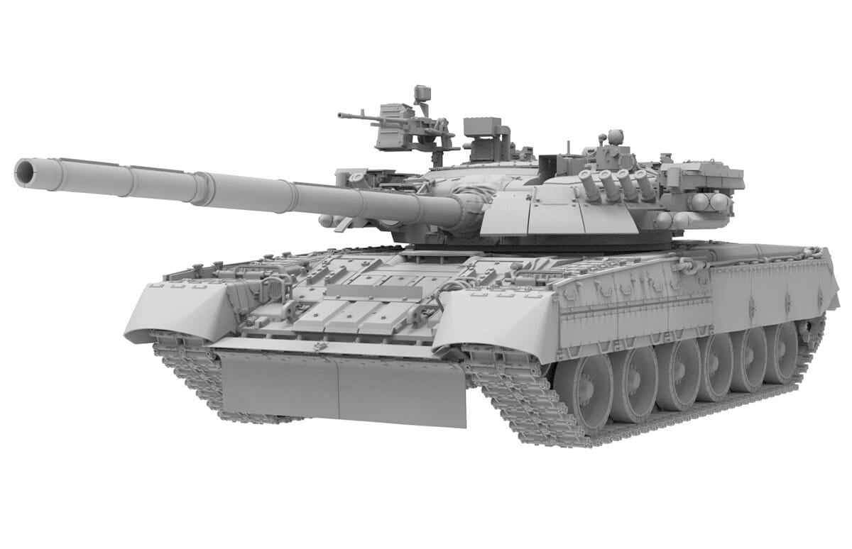 Foto frontal de la maqueta del tanque ruso T-80 en su versión M2 en escala 1:35 de Amusing referencia 35A068