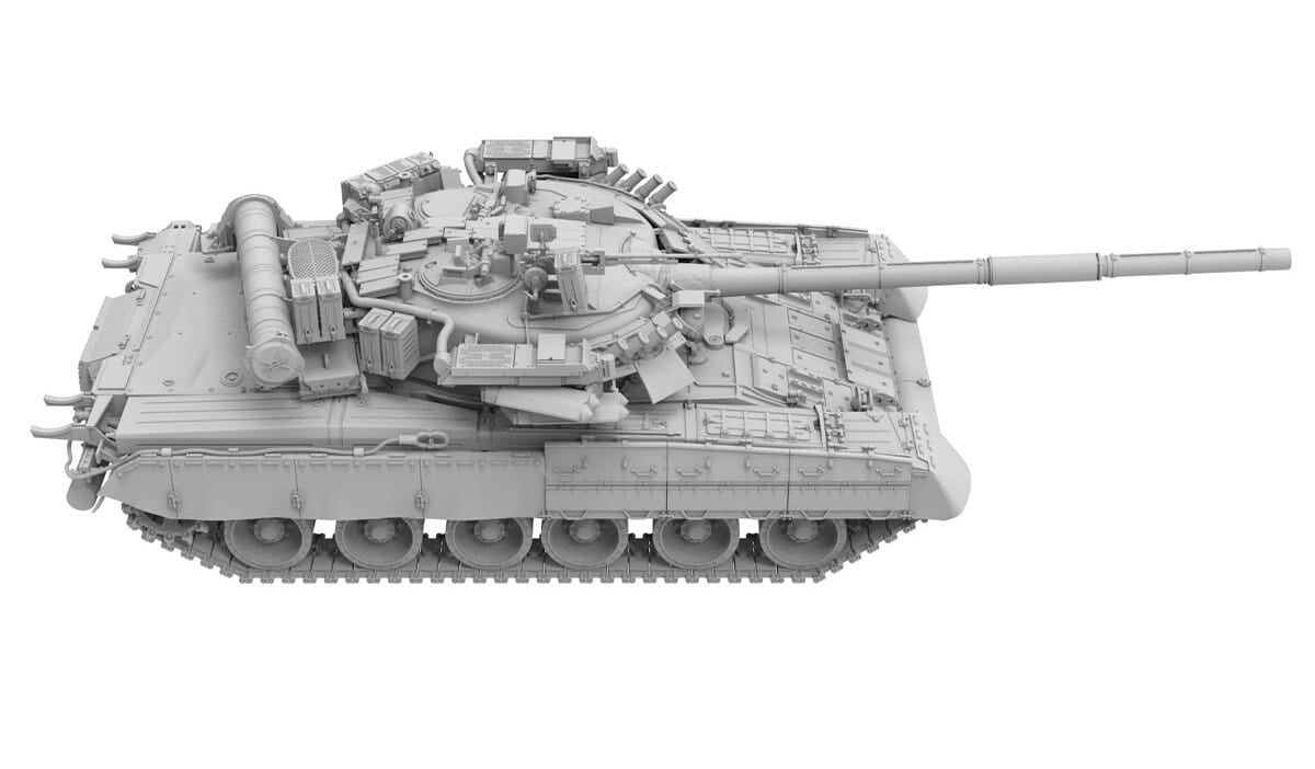 Foto lateral de la maqueta del tanque ruso T-80 en su versión M2 en escala 1:35 de Amusing referencia 35A068