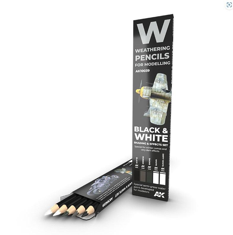 AK INTERACTIVE  Watercolor Pencil Set: Blanco y Negro - Set de sombreado y efectos (Black & White: Shading & effects set)