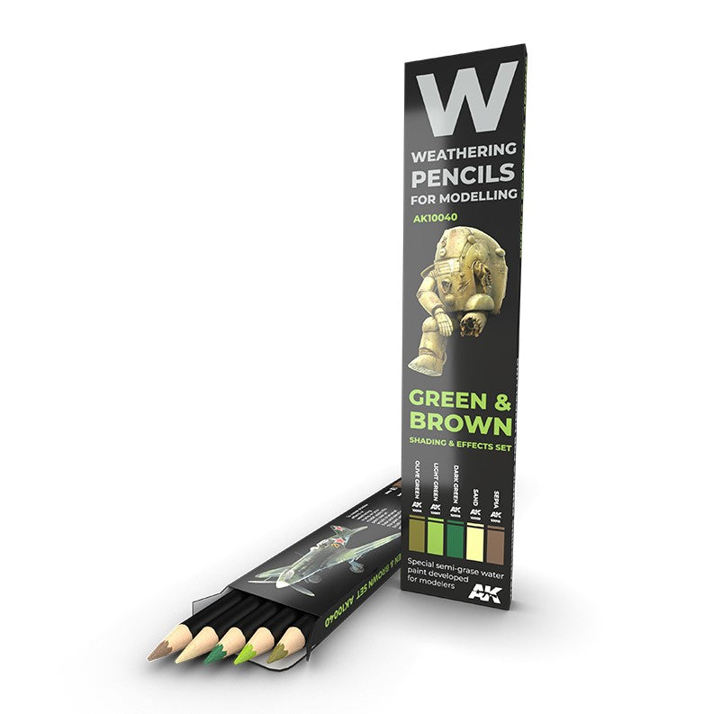 AK INTERACTIVE  Watercolor Pencil Set: Verde y Marrón - Set de sombreado y efectos (Green & Brown: Shading & effects set)