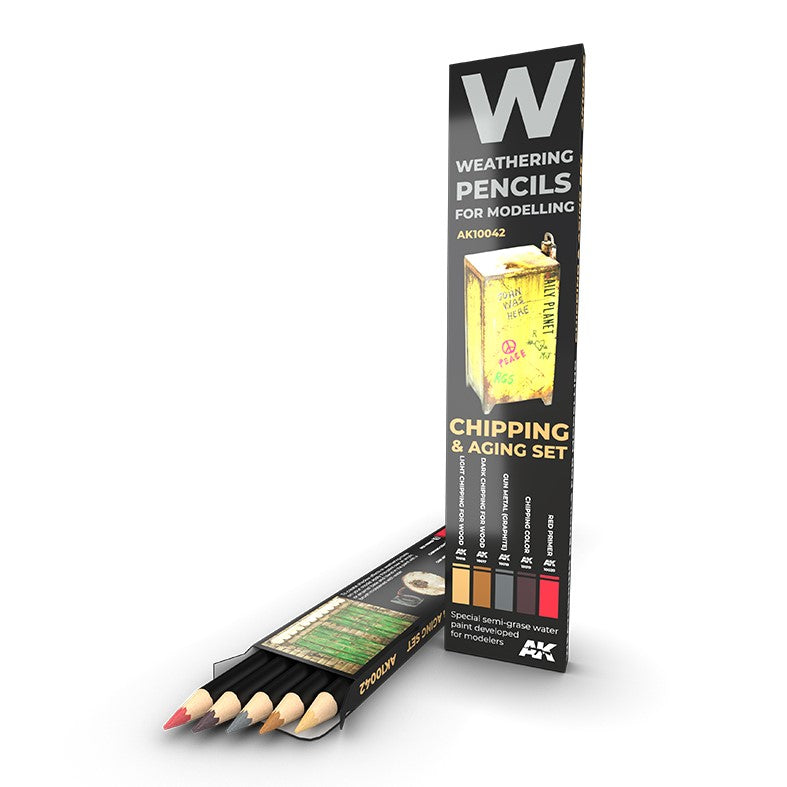 AK INTERACTIVE  Watercolor Pencil Set: Desconche y Envejecimiento - Set de efectos (Chipping & Aging: Effects set)