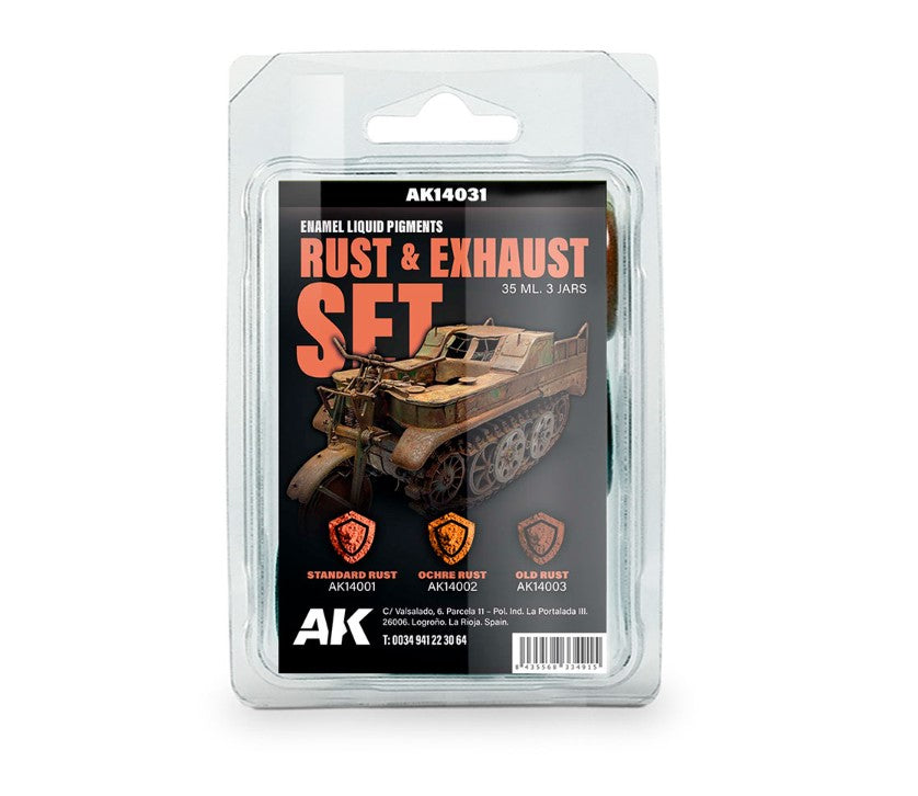 AK INTERACTIVE Rust & Exhaust Set – Enamel Liquid Pigment (Pigmento Líquido)