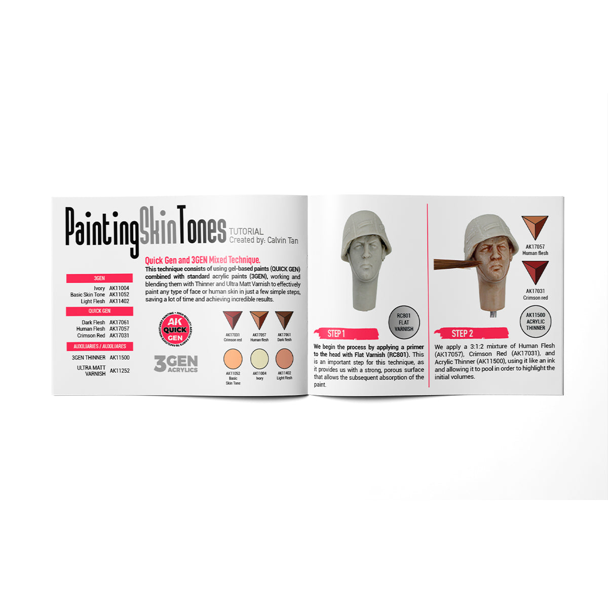 Librillo del set de pinturas con 6 colores para piel de Calvin Tan de AK Interactive con referencia 17526