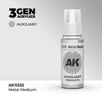 Bote de 18ml de Metal Medium acrílico de AK para las pinturas 3Gen, aportando terminación nacarada, referencia AK11232