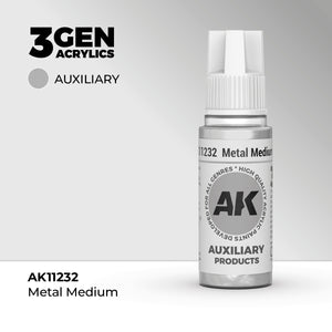 Bote de 18ml de Metal Medium acrílico de AK para las pinturas 3Gen, aportando terminación nacarada, referencia AK11232