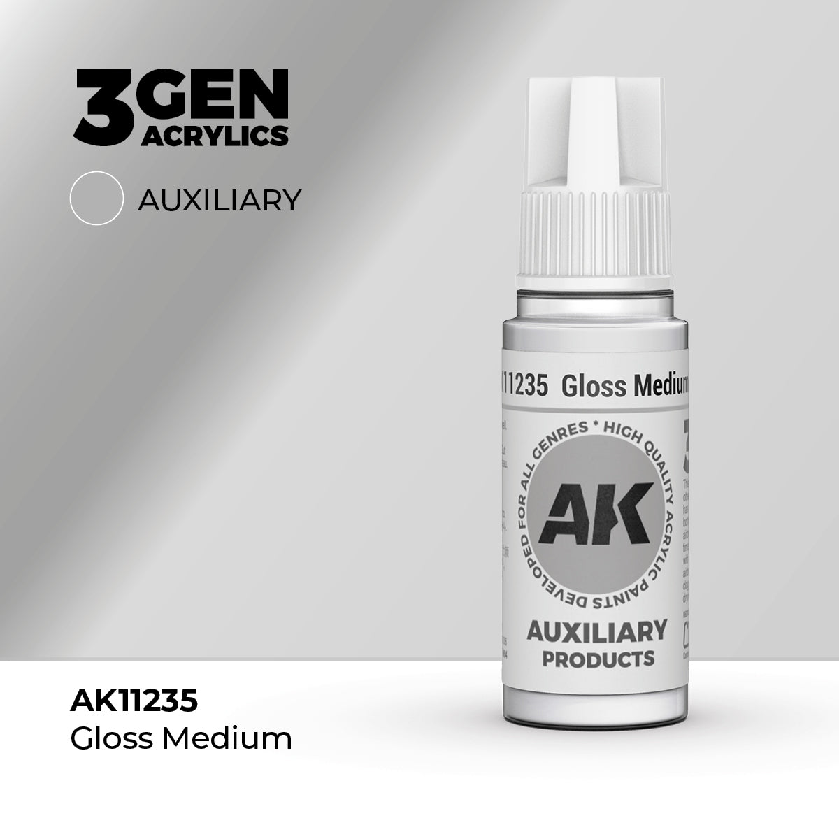 Bote de 18ml de Medium brillo retardante para mezclar con pinturas 3Gen Acrílicas y hacer que tarde más en secarse, referencia AK11235