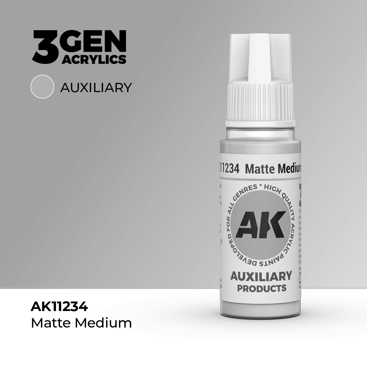 Bote de 18ml de Medium mate retardante para mezclar con pinturas 3Gen Acrílicas y hacer que tarde más en secarse, referencia AK11234