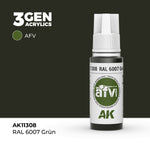 Bote de pintura acrílica color RAL 6007 Graün de la gama 3Gen de 17ml de AK referencia AK 11308 