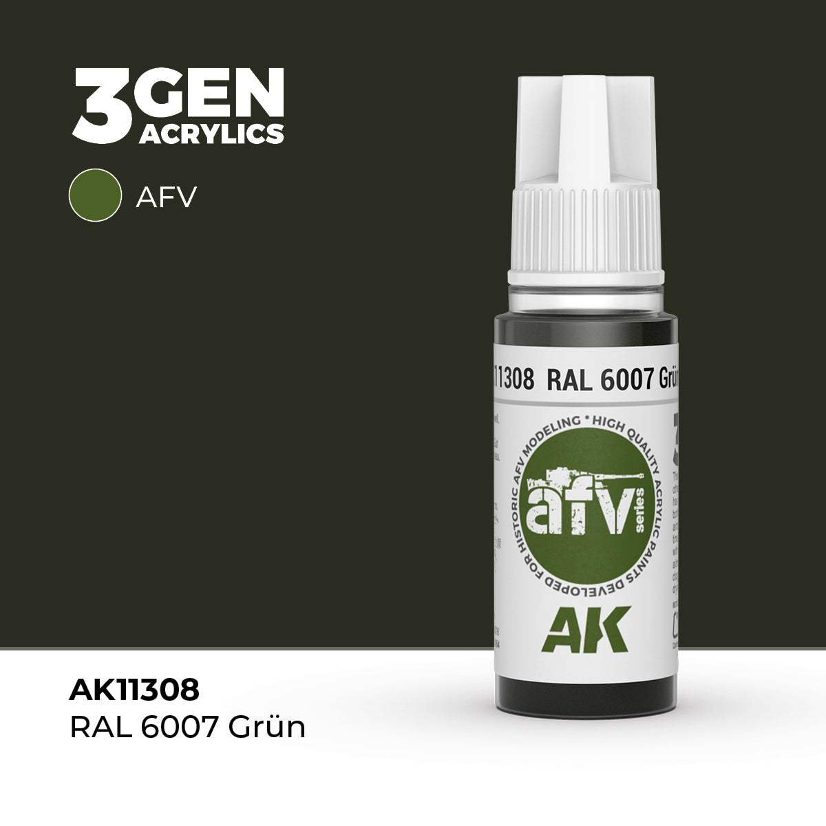 Bote de pintura acrílica color RAL 6007 Graün de la gama 3Gen de 17ml de AK referencia AK 11308 