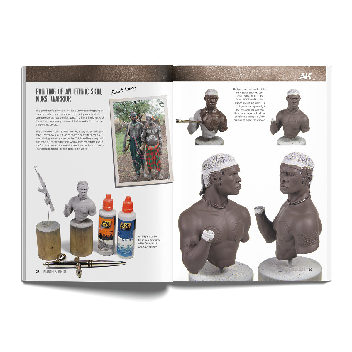 Páginas 28-29 del libro de aprendizaje de técnicas para pintar piel y carne en miniaturas de AK referencia 242
