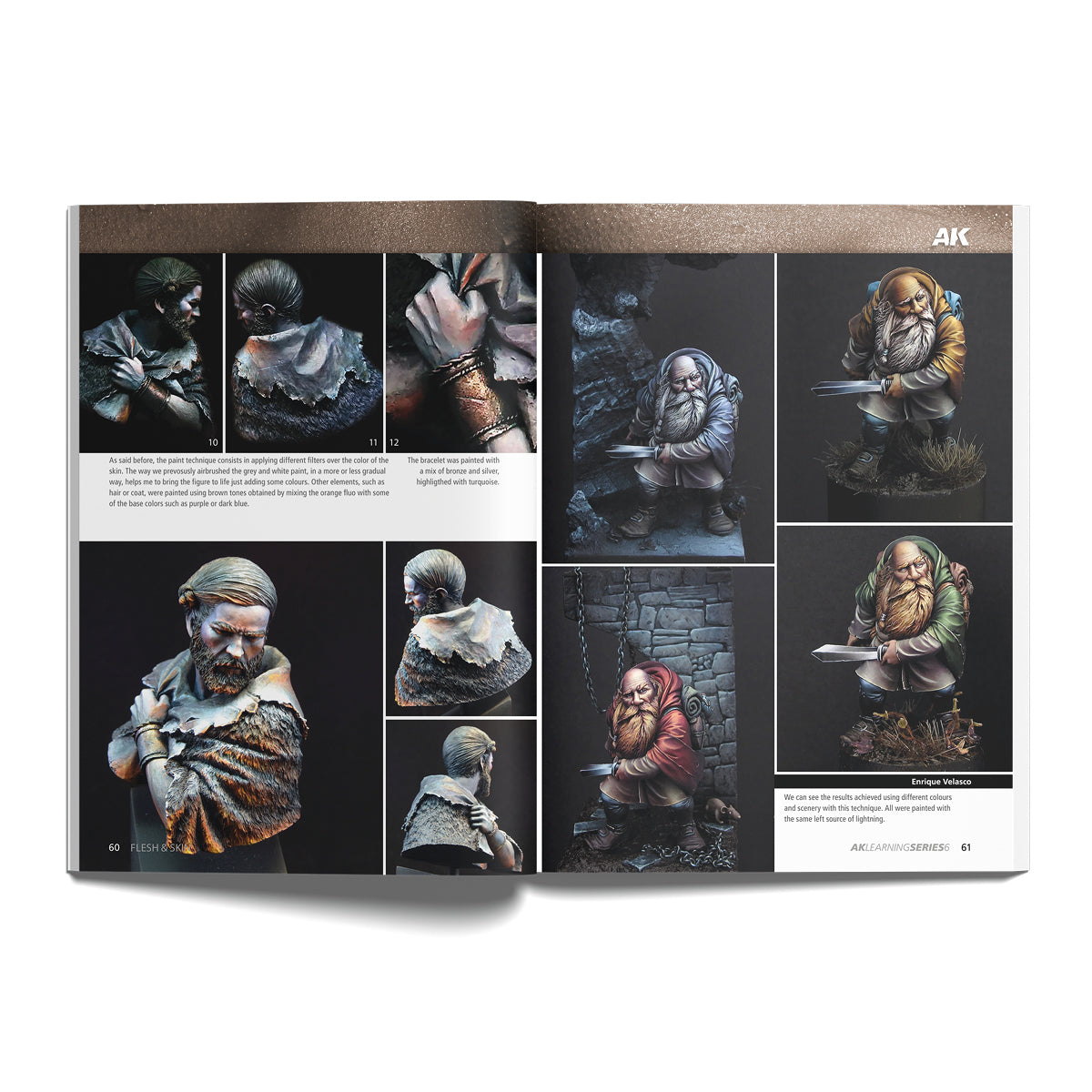Páginas 60-61 del libro de aprendizaje de técnicas para pintar piel y carne en miniaturas de AK referencia 242