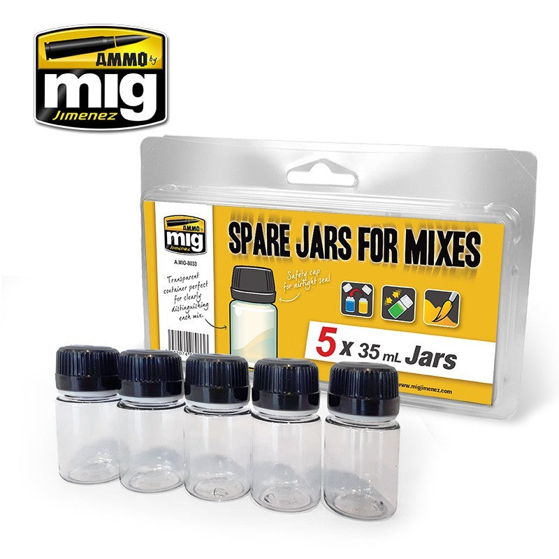 Set de 5 frascos de 35ml para mezclas con tapón de seguridad de AMMO referencia 8033