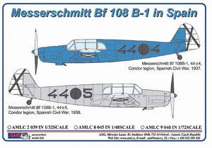 Set de calcas del bando nacional para aviones BF 108 B-1 en escala 1:32 del fabricante AML