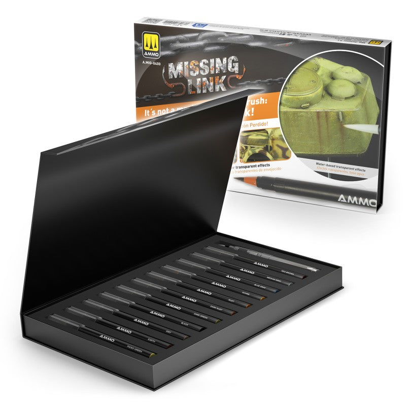 Contenido del set de rotuladores acuarelables con punta de pincel de AMMO especialmente diseñado para carros de combate referencia 0400