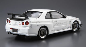 Foto trasera de la maqueta del deportivo Nissan Skyline GT R 34 Mine's en escala 1:24 de Aoshima referencia 05986