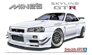 Portada de la caja de la maqueta del deportivo Nissan Skyline GT R 34 Mine's en escala 1:24 de Aoshima referencia 05986