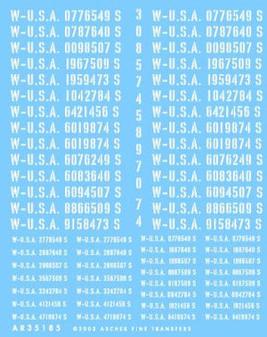ARCHER (1/35) Stencils US registration codes light vehicles (White)