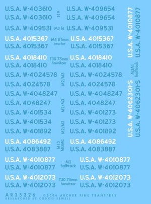 ARCHER (1/35) M2/M3 and variant Halftrack registration codes