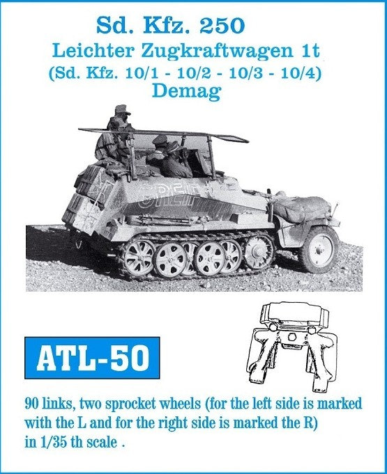 Set de cadenas de metal para vehículos alemanes Sd.Kfz.250 en escala 1:35 de Friulmodel referencia ATL-50
