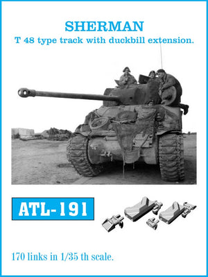 Set de cadenas T-48 de metal para tanques Sherman en escala 1:35 de Friulmodel referencia ATL-191