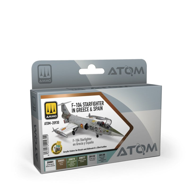 Set de 6 colores acrílicos ATOM para cazas F-104 griegos y espñoles de ammo referencia 20930