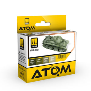 Set de modulación de pinturas ATOM para carros soviéticos con el típico verde ruso 4BO de AMMO con referencia 20762