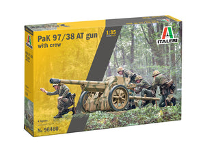 Portada de la caja de la maqueta del cañón alemán Pak 97/38 y figuras en escala 1:35 de Italeri referencia 96460