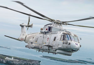 Boxart de la caja de la maqueta del helicóptero británico AW-101 Merlin en escala 1:72 de Italeri referencia 1486