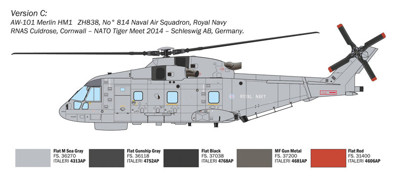 Esquema decoración 3  de la maqueta del helicóptero británico AW-101 Merlin en escala 1:72 de Italeri referencia 1486