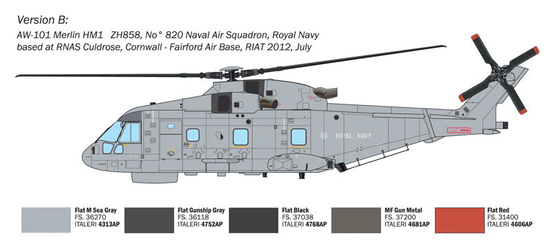 Esquema decoración 2  de la maqueta del helicóptero británico AW-101 Merlin en escala 1:72 de Italeri referencia 1486