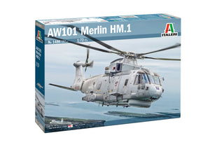 Portada de la caja de la maqueta del helicóptero británico AW-101 Merlin en escala 1:72 de Italeri referencia 1486