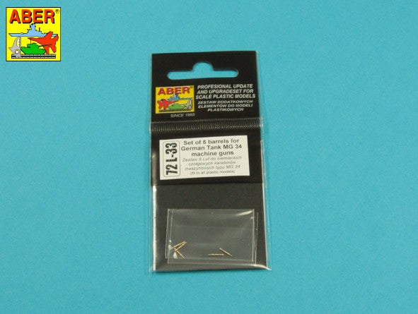Paquete del set de 5 MG-34 alemanas para carros en escala 1:72 de Aber referencia 72L33
