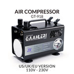 Foto trasera del compresor de aire Gaahleri GT-918 con doble sistema de presión de aire para 2 aerógrafos