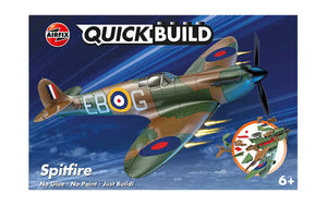 Caja de la maqueta del caza británico Spitfire en la versión de Airfix Quickbuild en la que no se usa ni pegamento ni pintura, solo hay que construirlo. Referencia J6000