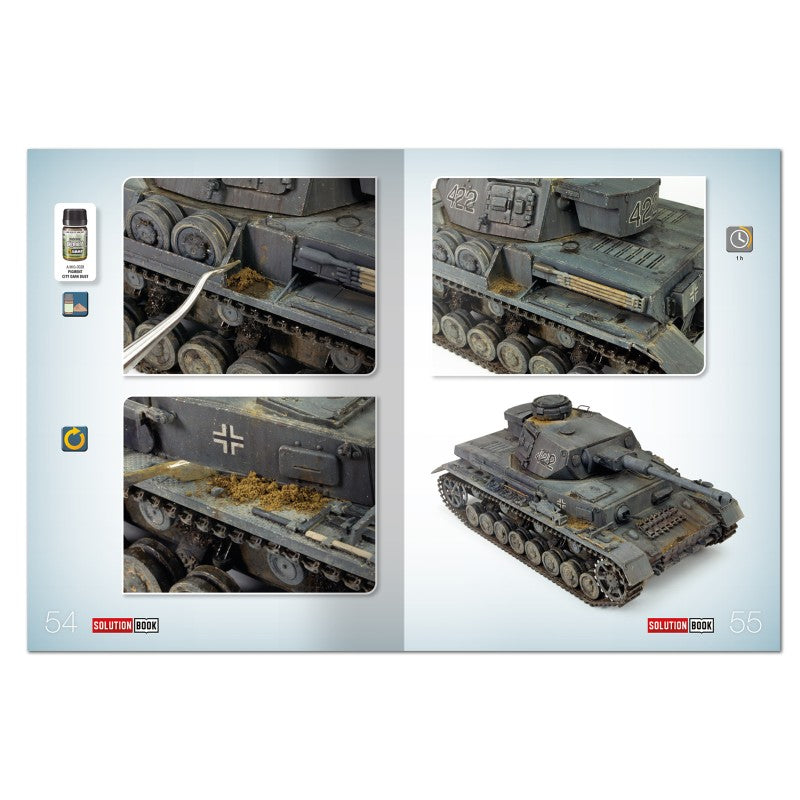 Página 54 de la revista Solution Book Nº33 Como pintar vehículos alemanes en color Panzer Grey de la 2ª Guerra Mundial referencia 6607