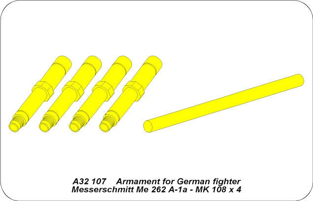 Instrucciones del set de ametralladoras para avión de caza alemán Me-262 A1a en escala 1:32 del fabricante Aber referencia A32 107