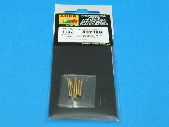 Empaquetado del set de ametralladoras para caza japonés A6M5 Zero de Hasegawa en escala 1:32 del fabricante Aber con referencia A32 106