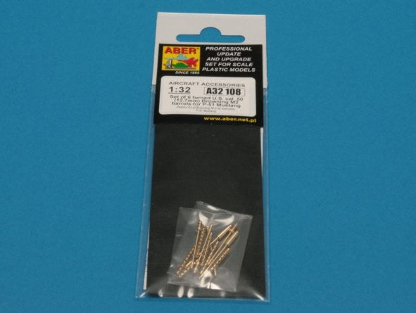 Empaquetado del set de 6 ametralladoras Browning M2 para caza norteamericano P-51 Mustang en escala 1:32 de Aber referencia A32 108