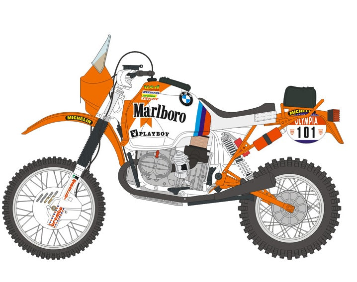 Portada del set de calcas de la moto BMW R18 que compitió el Paris-Dakar de 1985 en escala 1:12 del fabricante Blue Stuff referencia 12-045