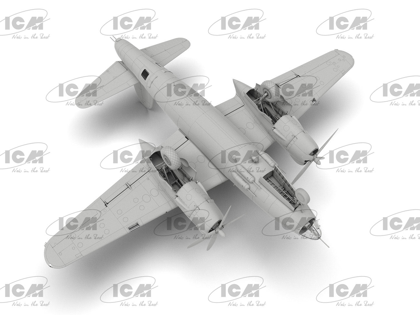 Vista inferior de la maqueta del bombardero B-26F en escala 1:48 de ICM referencia 48325
