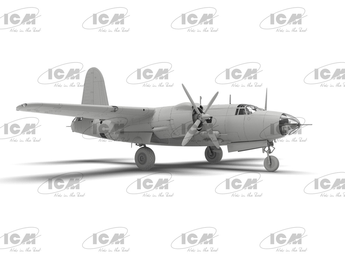 Vista frontal derecha de la maqueta del bombardero B-26F en escala 1:48 de ICM referencia 48325