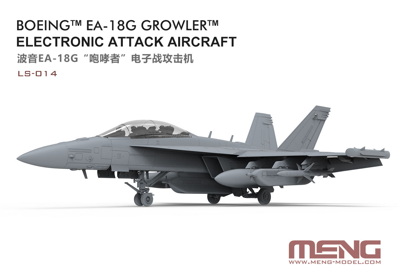 Vista lateral de la maqueta del caza en versión de ataque electrónico EA-18G Growler en escala 1:48 de Meng referencia LS-014