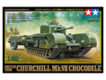 Portada de la caja de la maqueta del tanque británico Churchill MkVII Cocodrile en escala 1:48 de Tamiya referencia 32594