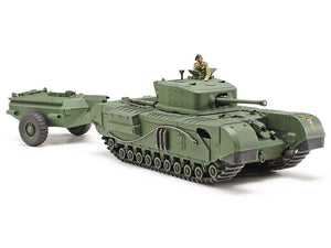 Foto frontal de la maqueta del tanque británico Churchill MkVII Cocodrile en escala 1:48 de Tamiya referencia 32594