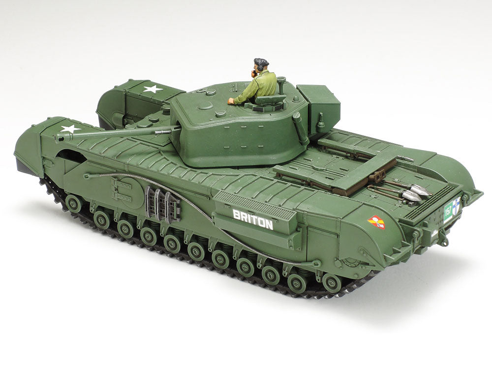 Foto trasera de la maqueta del tanque británico Churchill MkVII Cocodrile en escala 1:48 de Tamiya referencia 32594