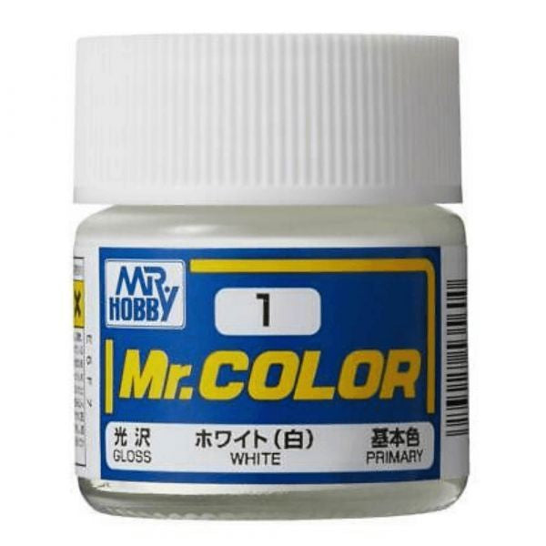 Bote de pintura esmalte de 10ml de color Blanco brillo de Mr Hobby referencia C-001