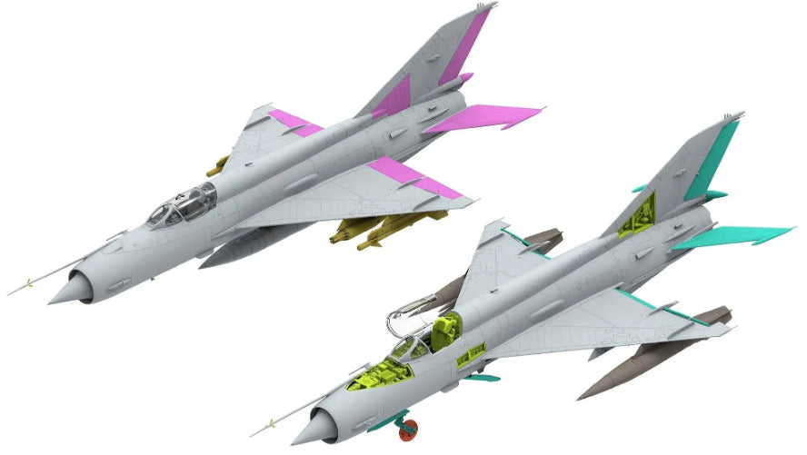 Configuraciones 2 de la maqueta del caza sóvietico Mig-21 MF en escala 1:48 de Rye Field Model referencias 6001
